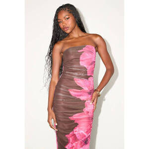 Lulus Jeanna Brown And Pink Floral Mesh Midi Dress - Size L